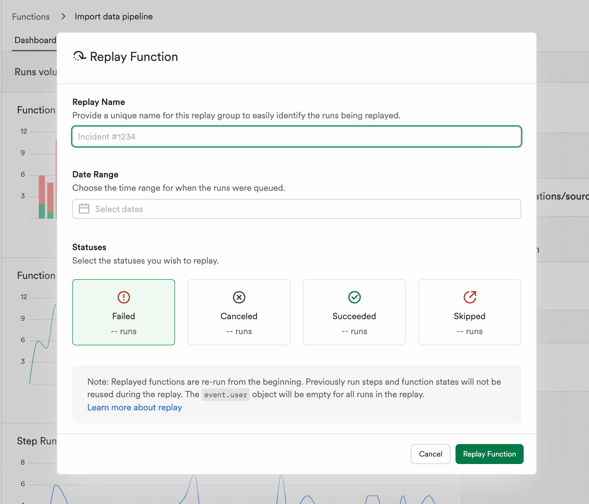 Replay modal form